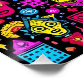 Neon Doodle Faces - Vibrant Street Art Pattern Poster (Ecke)