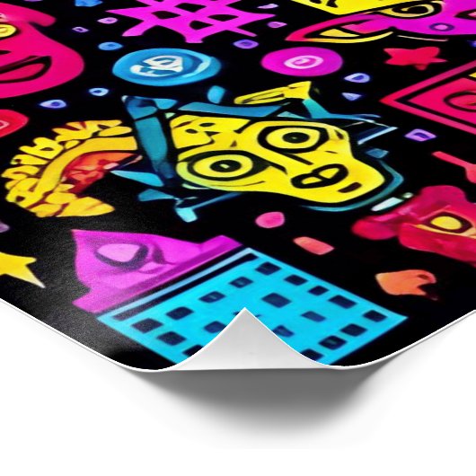 Neon Doodle Faces - Vibrant Street Art Pattern Poster (Ecke)