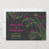Neon Doodle Floral Wedding Save the Date (Vorderseite)