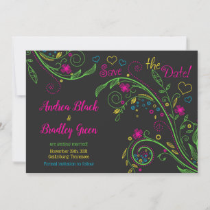 Neon Doodle Floral Wedding Save the Date