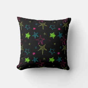 Neon Doodle Stars Pillow Kissen