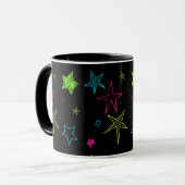 Neon Doodle Stars Tasse (Vorderseite Links)