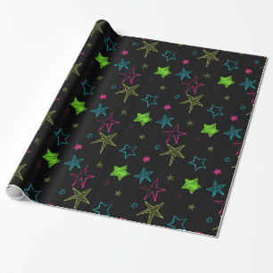 Neon Doodle Stars Wrapping Paper Geschenkpapier