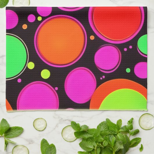 Neon Dot Party Geschirrtuch (Gefaltet)