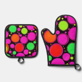 Neon Dot Party Ofenhandschuh & Topflappen-Set (Vorderseite)
