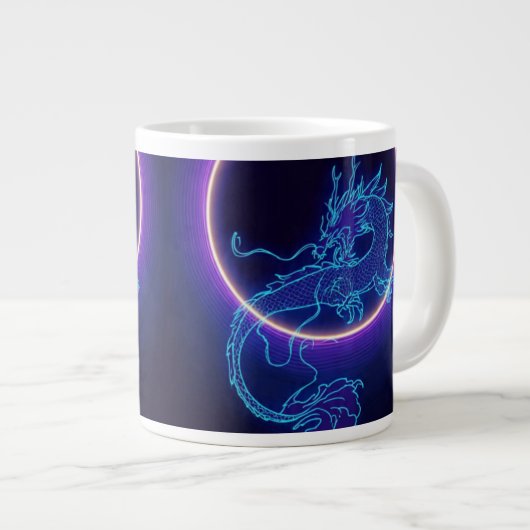 Neon-Drache Tasse – Leuchtend blauer Drache (Vorderseite Rechts)
