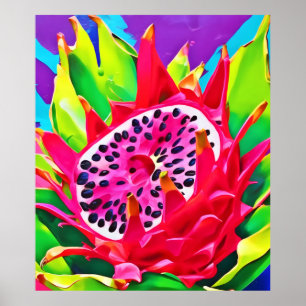 Neon Dragon Fruit Splendor Poster