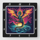 Neon Dragon, kosmischer Sturm Quadratische Wanduhr (Vorderseite)