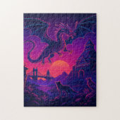 Neon Dragon Realm – Synthwave Fantasy Landscape Puzzle (Vertikal)