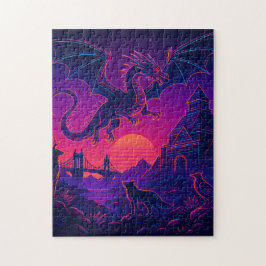 Neon Dragon Realm – Synthwave Fantasy Landscape Puzzle