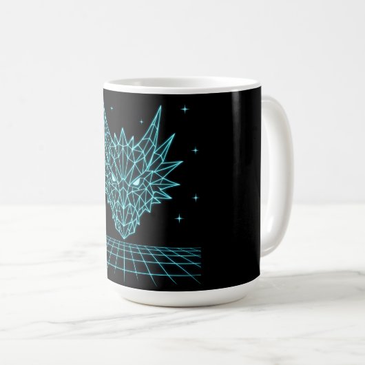 Neon Dragon Synthwave – Retro Fire Beast Kaffeetasse (VorderseiteRechts)