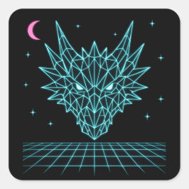 Neon Dragon Synthwave – Retro Fire Beast Quadratischer Aufkleber