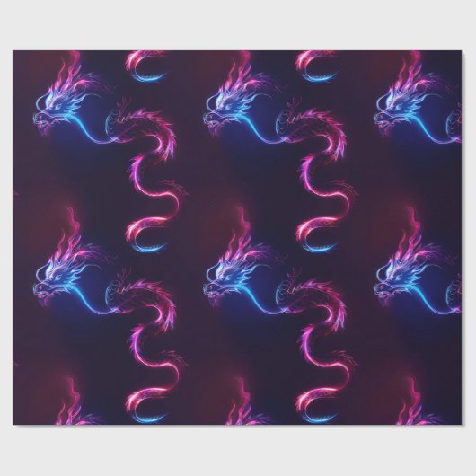 Neon Dragon Wrapping Paper Geschenkpapier (Flach)