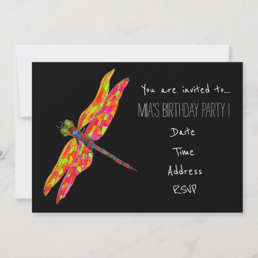 Neon Dragonfly Geburtstagsparty Einladung (Vorderseite)
