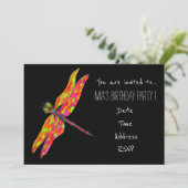 Neon Dragonfly Geburtstagsparty Einladung (Stehend Vorderseite)