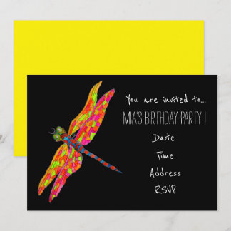 Neon Dragonfly Geburtstagsparty Einladung