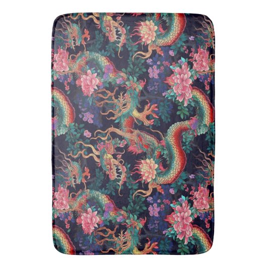 Neon Dragons und Blume Badematte (Vorderseite Vertikal)