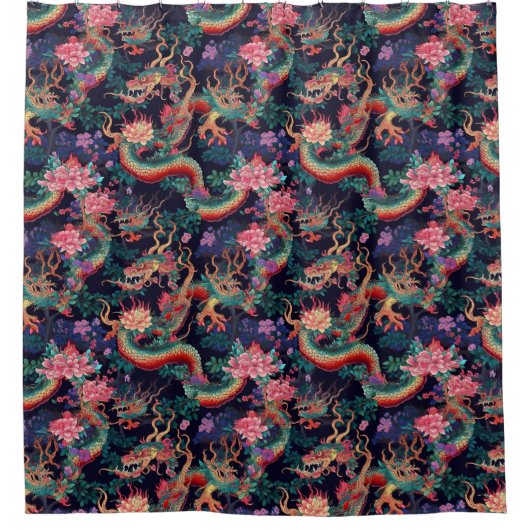 Neon Dragons und Blume Duschvorhang (Vorderseite)