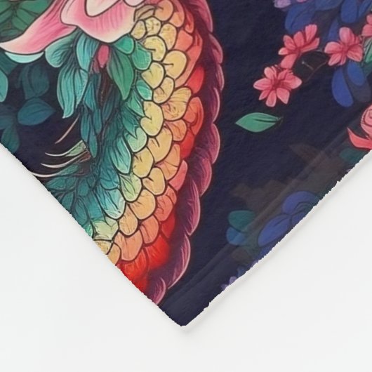 Neon Dragons und Blume Fleecedecke (Ecke)