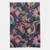 Neon Dragons und Blume Geschirrtuch (Vertikal)