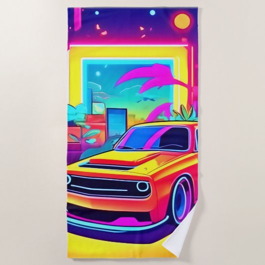 Neon Dream Car Escape Strandtuch (Vorderseite)