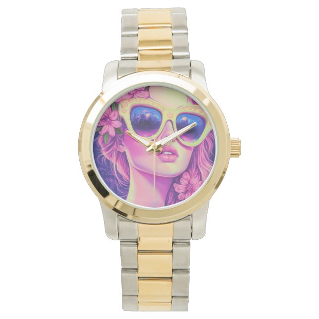 Neon Dream Girl mit BläserSonnenbrille Armbanduhr (Vorderseite)