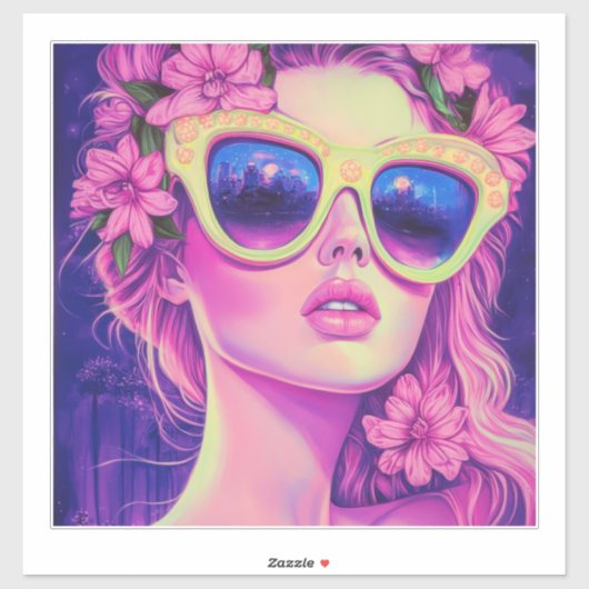 Neon Dream Girl mit BläserSonnenbrille Aufkleber (Blatt)