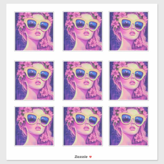 Neon Dream Girl mit BläserSonnenbrille Aufkleber (Blatt)