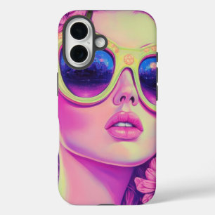 Neon Dream Girl mit BläserSonnenbrille iPhone 16 Hülle