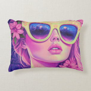 Neon Dream Girl mit BläserSonnenbrille Dekokissen