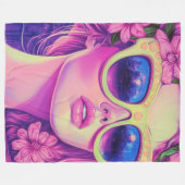 Neon Dream Girl mit BläserSonnenbrille Fleecedecke (Vorderseite (Horizontal))