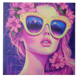 Neon Dream Girl mit BläserSonnenbrille Fliese