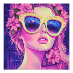 Neon Dream Girl mit BläserSonnenbrille Fotodruck
