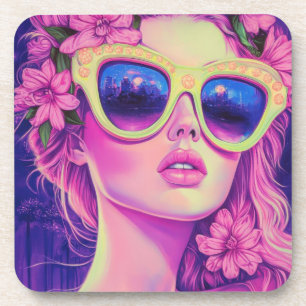 Neon Dream Girl mit BläserSonnenbrille Getränkeuntersetzer