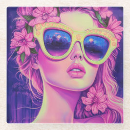 Neon Dream Girl mit BläserSonnenbrille Glasuntersetzer