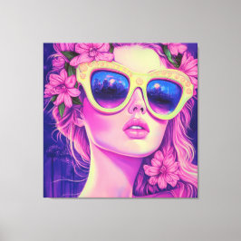 Neon Dream Girl mit BläserSonnenbrille Leinwanddruck