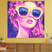 Neon Dream Girl mit BläserSonnenbrille Leinwanddruck (Insitu (Wohnzimmer))
