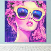 Neon Dream Girl mit BläserSonnenbrille Leinwanddruck (Insitu (Holzboden))