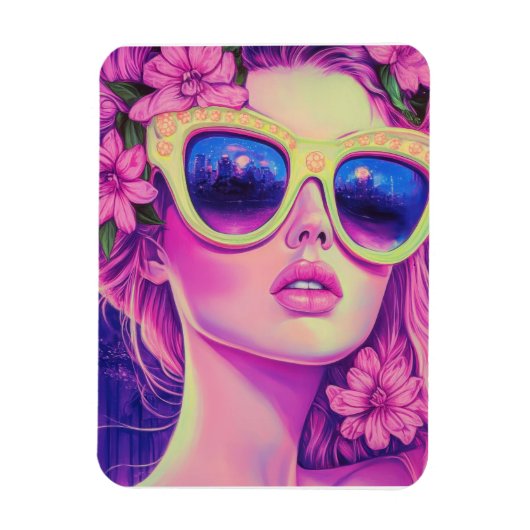 Neon Dream Girl mit BläserSonnenbrille Magnet (Vertikal)