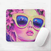 Neon Dream Girl mit BläserSonnenbrille Mousepad (Mit Mouse)