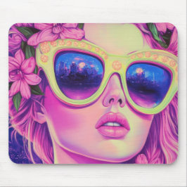Neon Dream Girl mit BläserSonnenbrille Mousepad