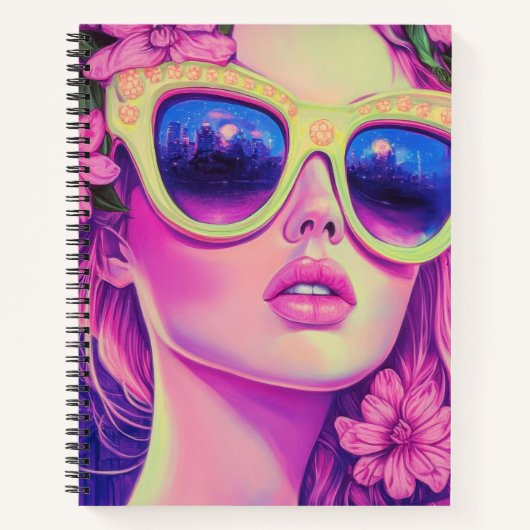 Neon Dream Girl mit BläserSonnenbrille Notizblock (Vorderseite)