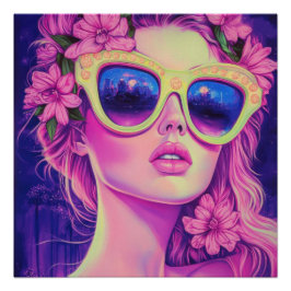 Neon Dream Girl mit BläserSonnenbrille Poster