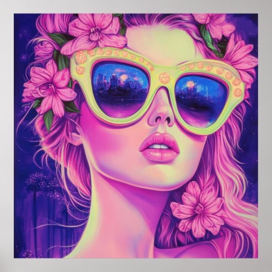 Neon Dream Girl mit BläserSonnenbrille Poster (Vorne)
