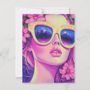 Neon Dream Girl mit BläserSonnenbrille Postkarte