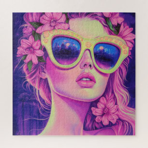 Neon Dream Girl mit BläserSonnenbrille Puzzle
