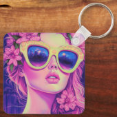 Neon Dream Girl mit BläserSonnenbrille Schlüsselanhänger (Rückseite)