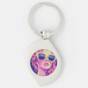 Neon Dream Girl mit BläserSonnenbrille Schlüsselanhänger