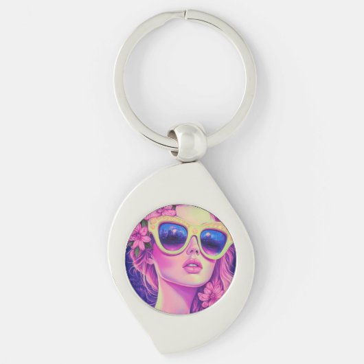 Neon Dream Girl mit BläserSonnenbrille Schlüsselanhänger (Vorderseite)