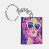 Neon Dream Girl mit BläserSonnenbrille Schlüsselanhänger (Vorderseite links)